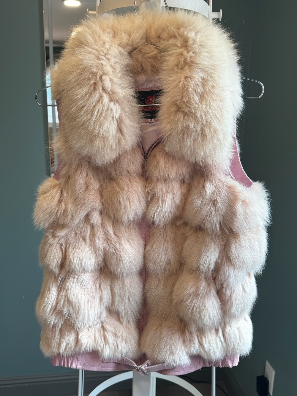 Vintage Pink Leather & Real Fox Fur Vest Y2K Glam Barbiecore Fur Gilet